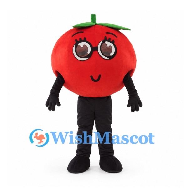 Tomato Mascot Costume with Round Glasses and Black Legs