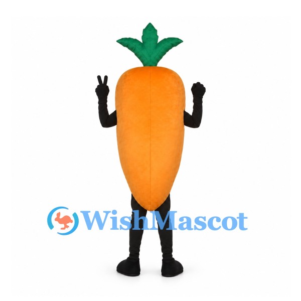 Carrot Mascot Costume with Black Gloves and Green Leaves
