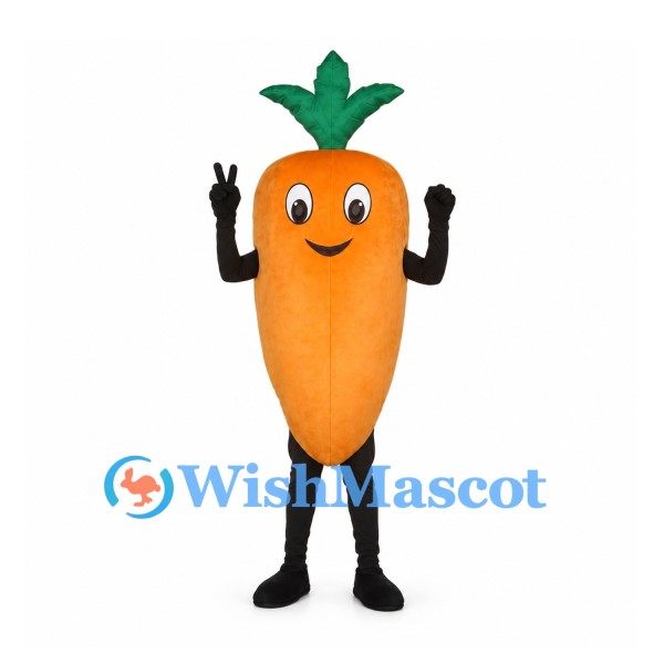 Carrot Mascot Costume with Black Gloves and Green Leaves