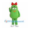 Green Cucumber Mascot Costume with Red Hair Bow