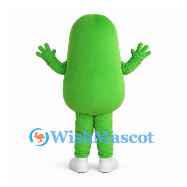 Green Cucumber Mascot Costume with Raised Hands