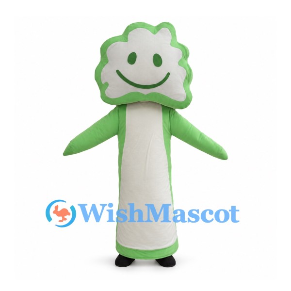 Broccoli Mascot Costume with Pale Stem and Green Crown