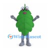 Green Leaf Mascot Costume with Large Eyes and Gray Limbs