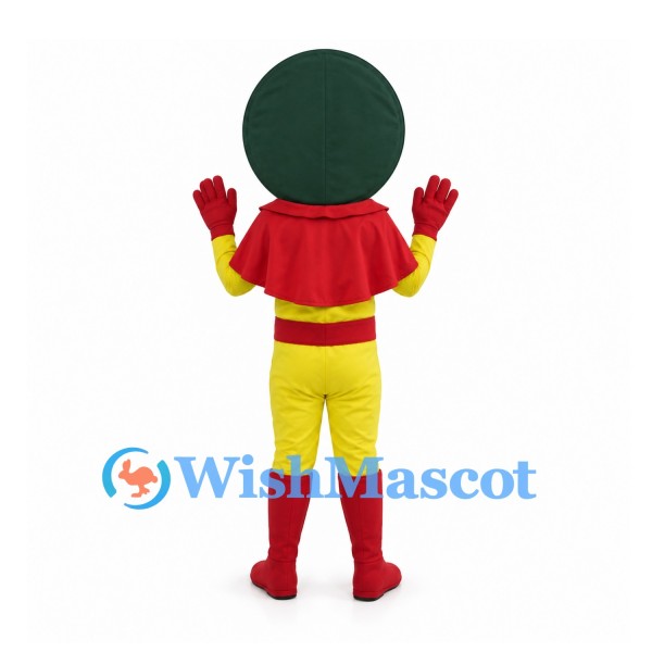 Clock Mascot Costume with Yellow Suit and Red Cape