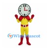 Clock Mascot Costume with Yellow Suit and Red Cape