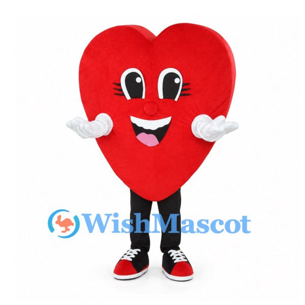 Red Heart Mascot Costume with Black Legs and White Gloves