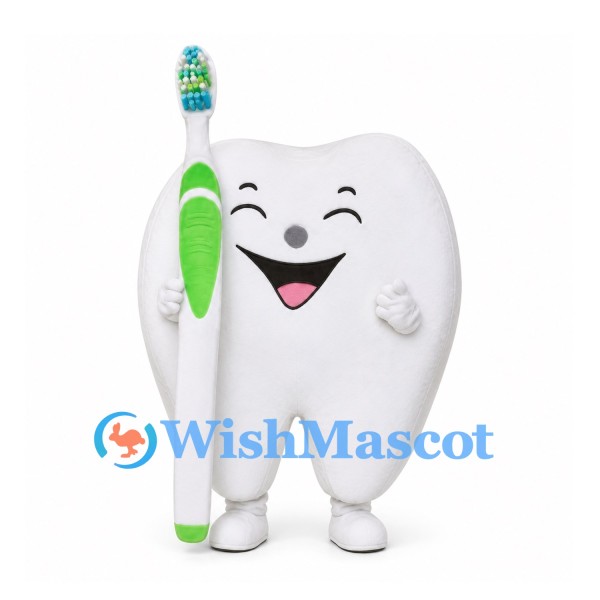 Tooth Mascot Costume with Green Toothbrush