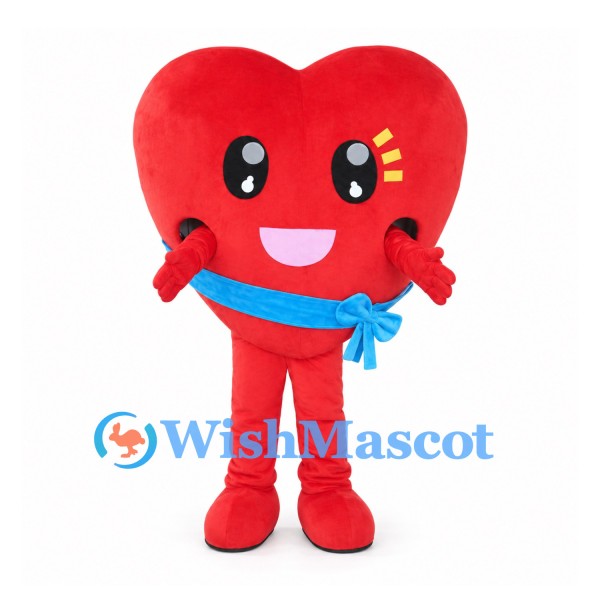 Red Heart Mascot Costume with Blue Waist Sash