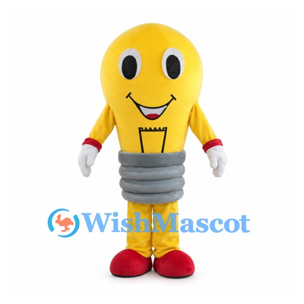 Yellow Light Bulb Mascot Costume with Gray Base