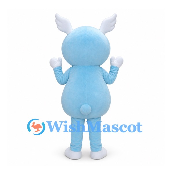Blue Rabbit Character Mascot Costume with Angry Eyebrows