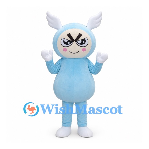 Blue Rabbit Character Mascot Costume with Angry Eyebrows