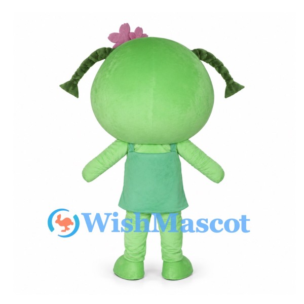Green Sprout Mascot Costume with Pink Flower Hair Clip