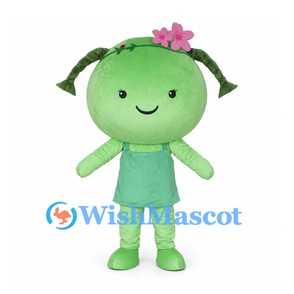 Green Sprout Mascot Costume with Pink Flower Hair Clip
