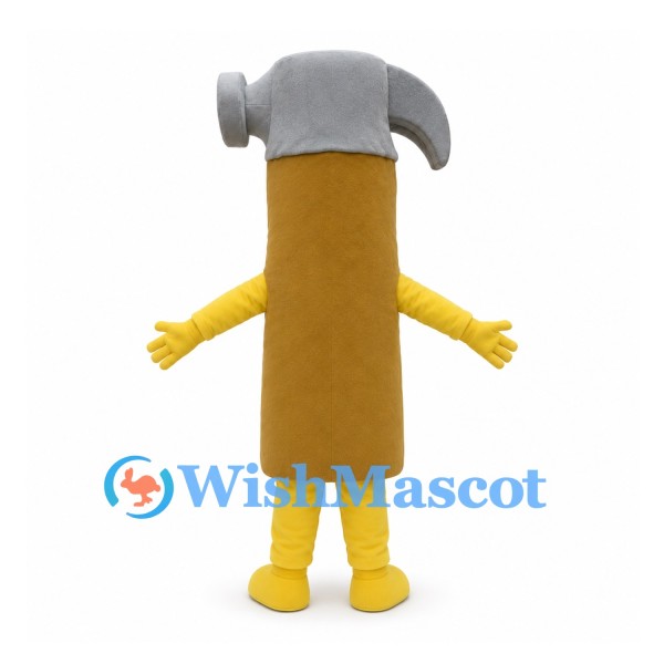 Hammer Mascot Costume with Gray Head and Brown Handle