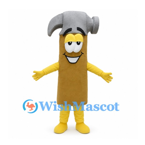 Hammer Mascot Costume with Gray Head and Brown Handle