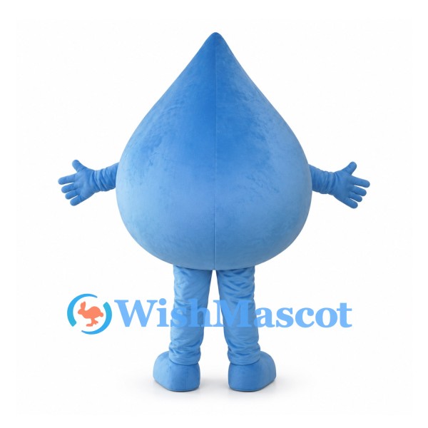 Blue Water Drop Mascot Costume with Round Eyes