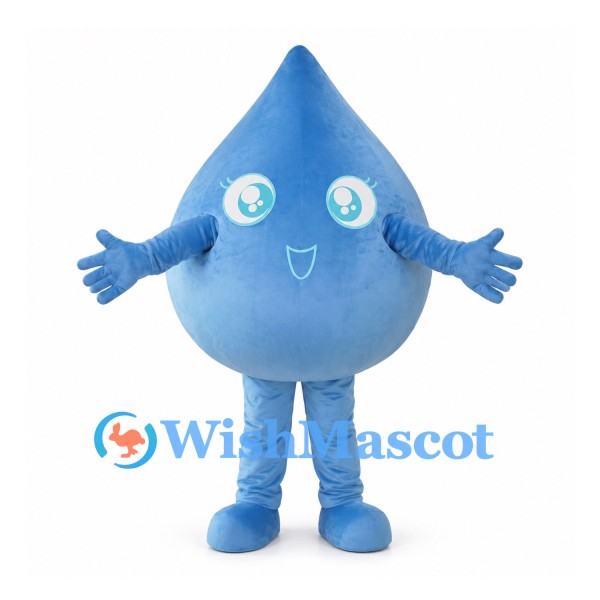 Blue Water Drop Mascot Costume with Round Eyes