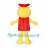 Yellow Superhero Mascot Costume with Red Cape and Headpiece