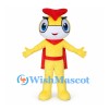 Yellow Superhero Mascot Costume with Red Cape and Headpiece
