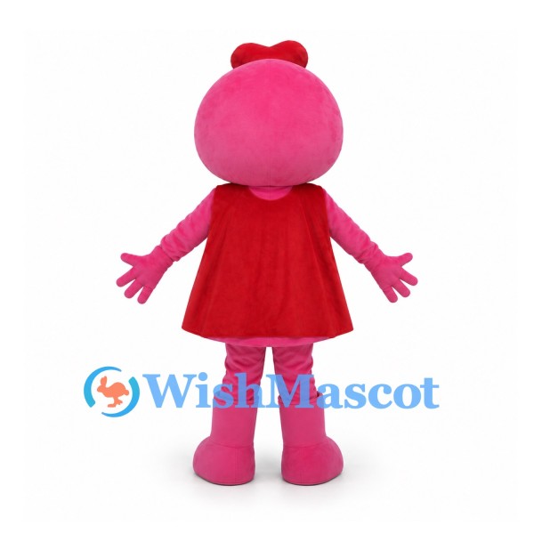 Pink Superhero Mascot Costume with Red Cape and Heart Headpiece