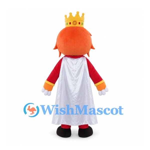 King Mascot Costume with Orange Hair and Gold Crown