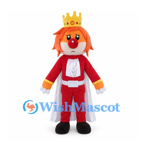 King Mascot Costume with Orange Hair and Gold Crown