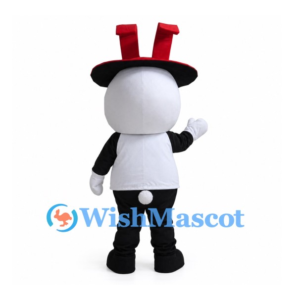 Rabbit Mascot Costume with Black Top Hat and Red Tie