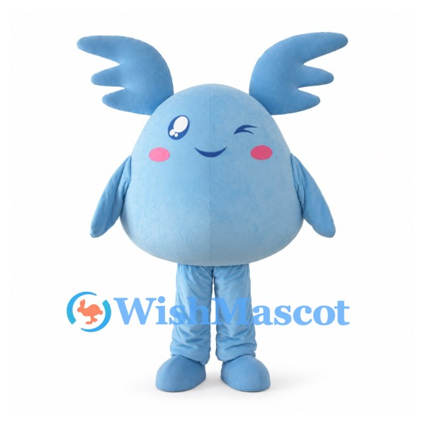 Blue Monster Mascot Costume with Wing-Shaped Ears
