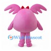 Pink Monster Mascot Costume with Wing-Shaped Ears and Red Bow