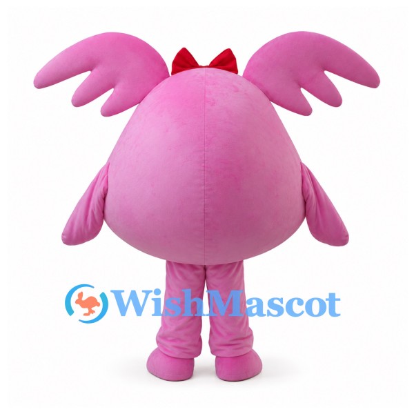 Pink Monster Mascot Costume with Wing-Shaped Ears and Red Bow