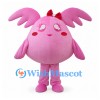 Pink Monster Mascot Costume with Wing-Shaped Ears and Red Bow