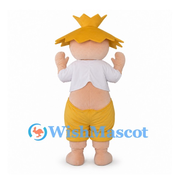 Boy Mascot Costume with Yellow Straw Hat and Shorts