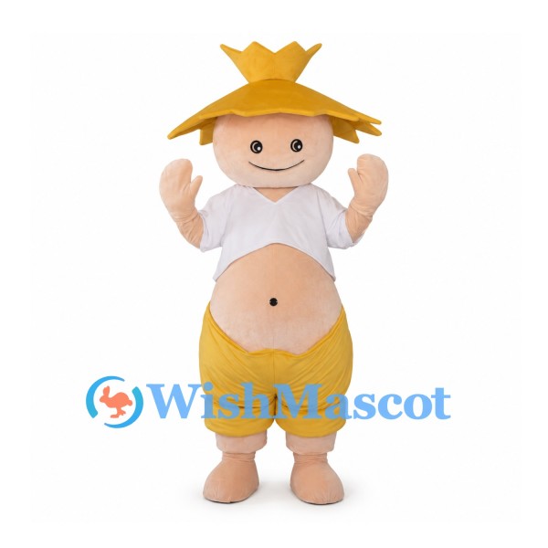 Boy Mascot Costume with Yellow Straw Hat and Shorts