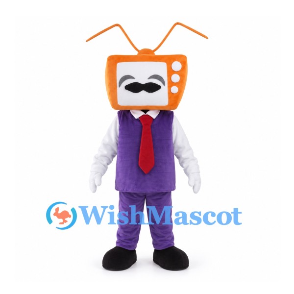 Television Mascot Costume with Orange Screen Head and Purple Suit