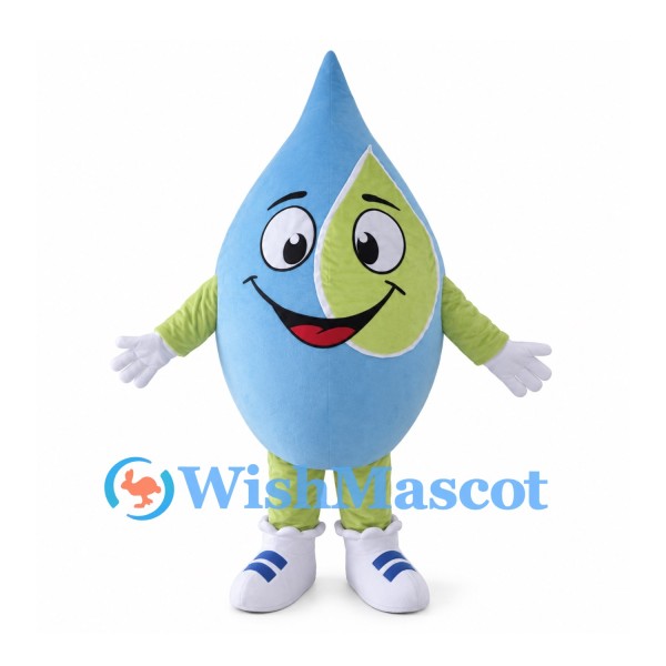 Water Drop Mascot Costume in Blue and Green