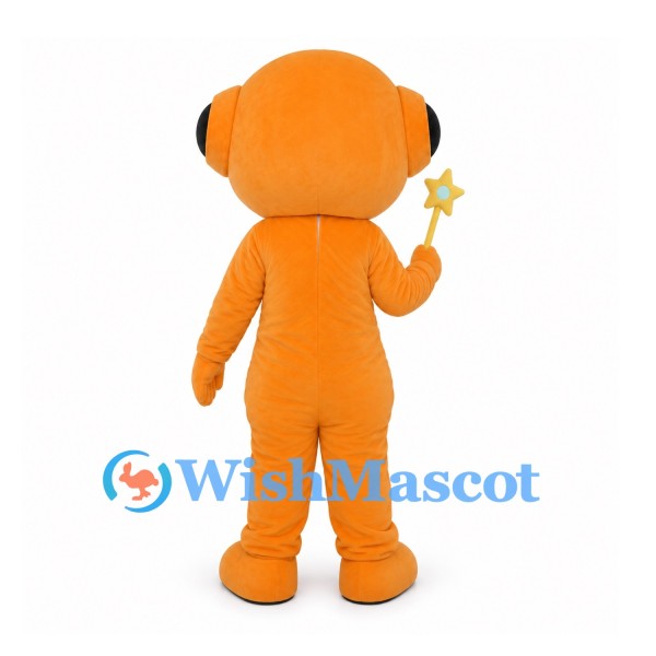 Orange Robot Mascot Costume with Black Digital Face and Star Wand