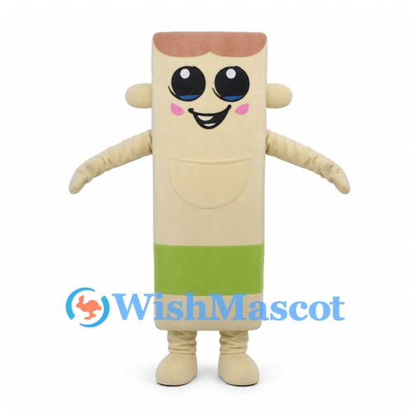 Bamboo Mascot Costume with Beige Segments and Green Band