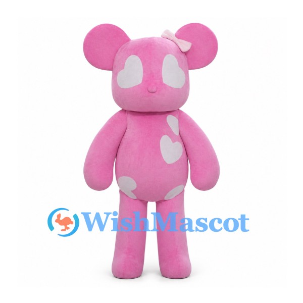 Pink Mouse Mascot Costume with White Heart Patches