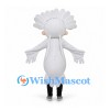 White Bird Mascot Costume with Red Cap and Gold-Trimmed Coat