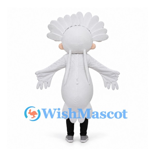 White Bird Mascot Costume with Red Cap and Gold-Trimmed Coat
