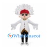 White Bird Mascot Costume with Red Cap and Gold-Trimmed Coat