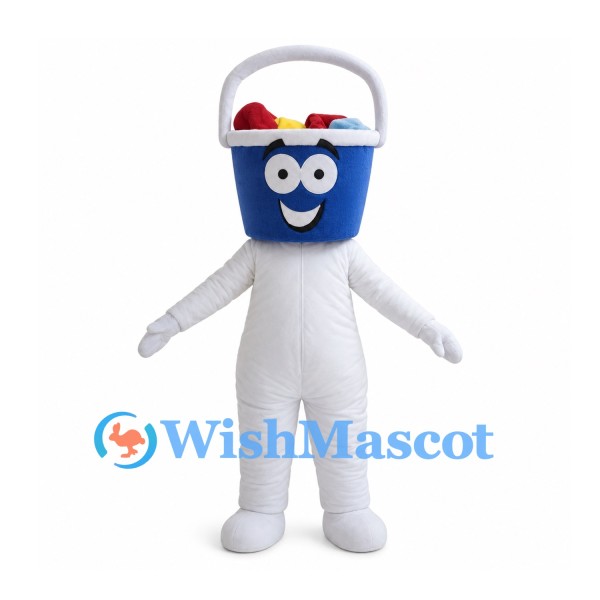 Blue Bucket Mascot Costume with White Handle and Body