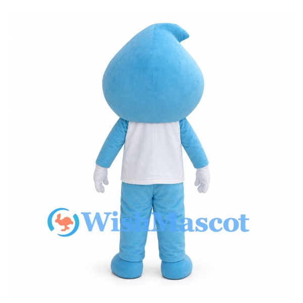 Blue Water Drop Mascot Costume with Eye Mask and White Shirt