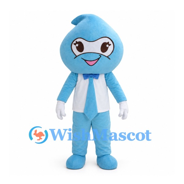 Blue Water Drop Mascot Costume with Eye Mask and White Shirt