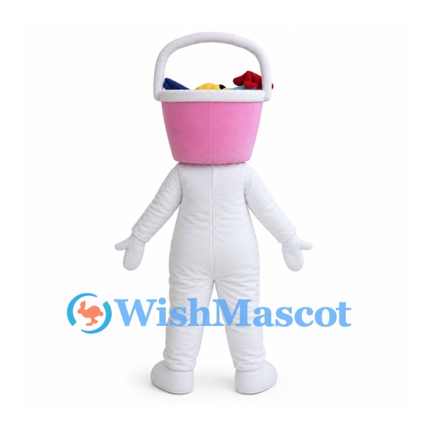Pink Bucket Mascot Costume with White Handle and Red Bow