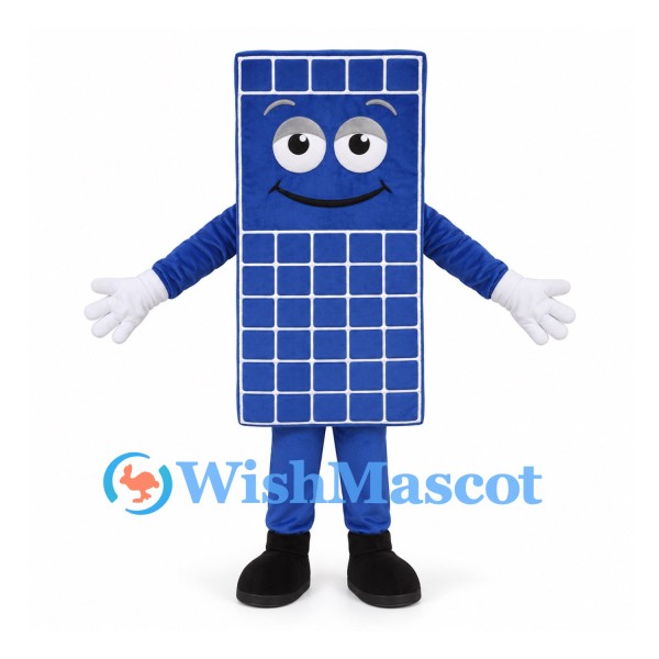 Solar Panel Mascot Costume in Blue with Grid Pattern