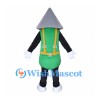Trowel Mascot Costume with Gray Triangle Head and Green Overalls