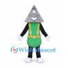 Trowel Mascot Costume with Gray Triangle Head and Green Overalls