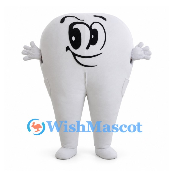 White Tooth Mascot Costume with Smiling Face