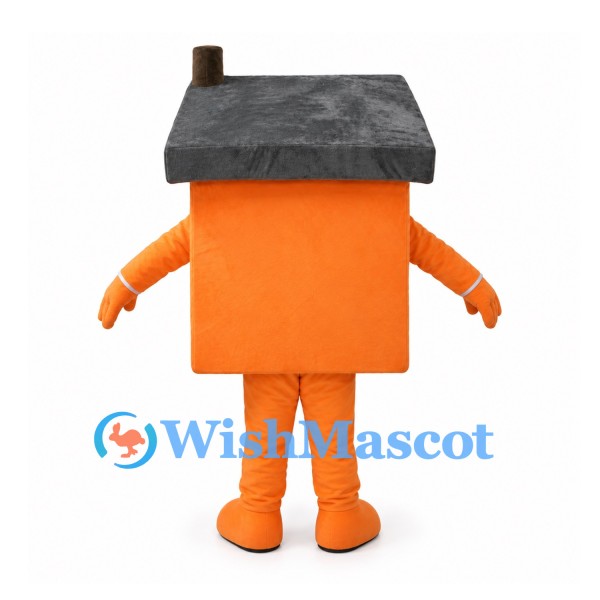 Orange House Mascot Costume with Gray Roof